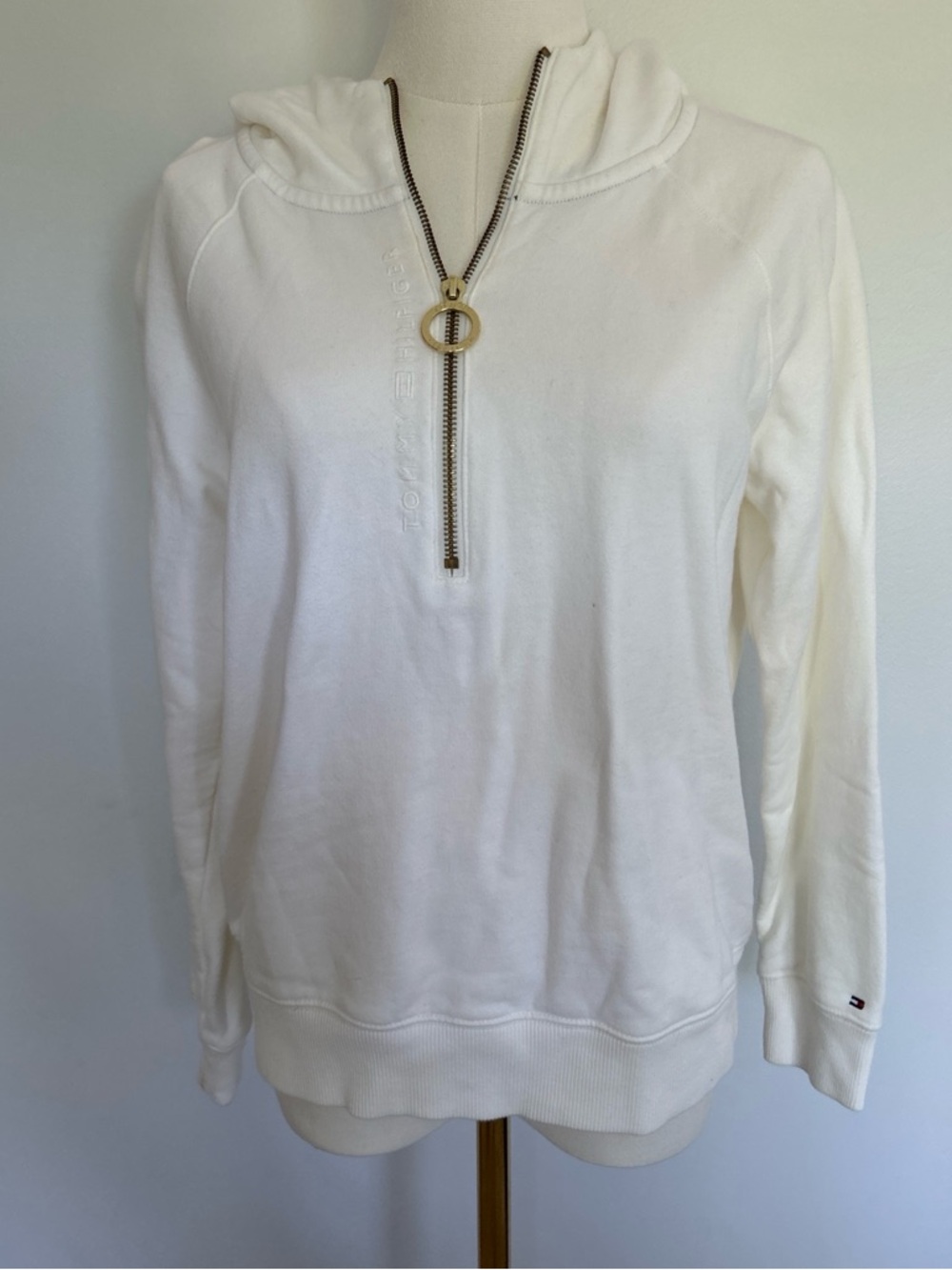 Tommy Hilfiger White Half-Zip Hoodie with Ring Zipper